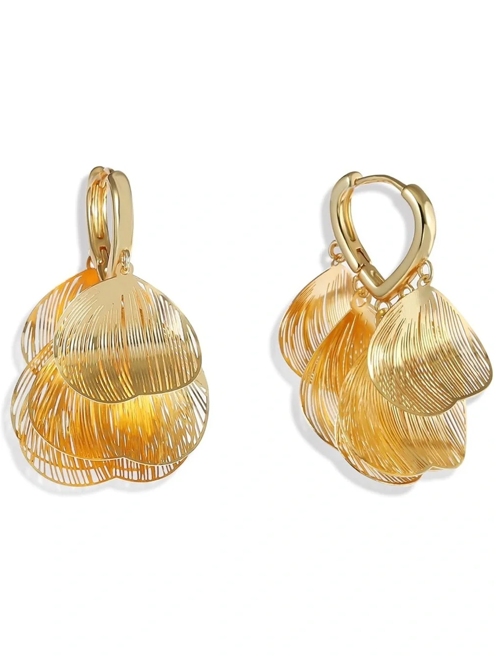 Anthropologie Gold Petal Drop Hoop Earrings - Shiny Gold